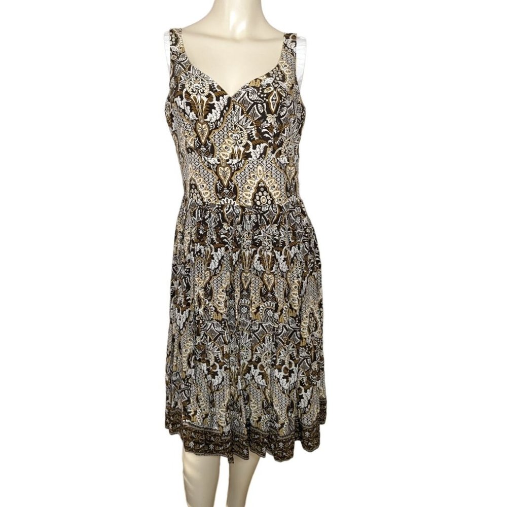 Talbots Brown Pure Silk‎ Sleeveless Pleated Bottom empire waist summer Dress 6